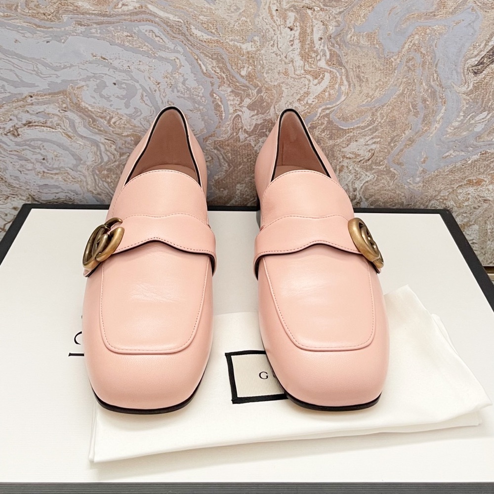 New! Gucci GG Marmont Malaga Kid Pink Leather Womens Loafers - Picture 2 of 10